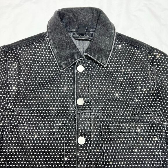 Windsor Denim Jacket Small Black Rhinestones All Over Bedazzled New - Picture 3 of 8